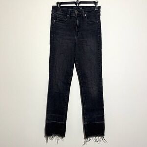 Veronica Beard Ryleigh Slim Straight Jeans Black Size 27/4 Washed Onyx Raw Hem